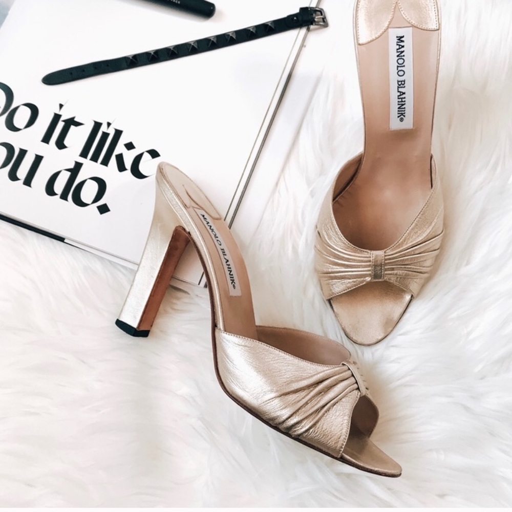 Manolo Blahnik metallic slip on mules